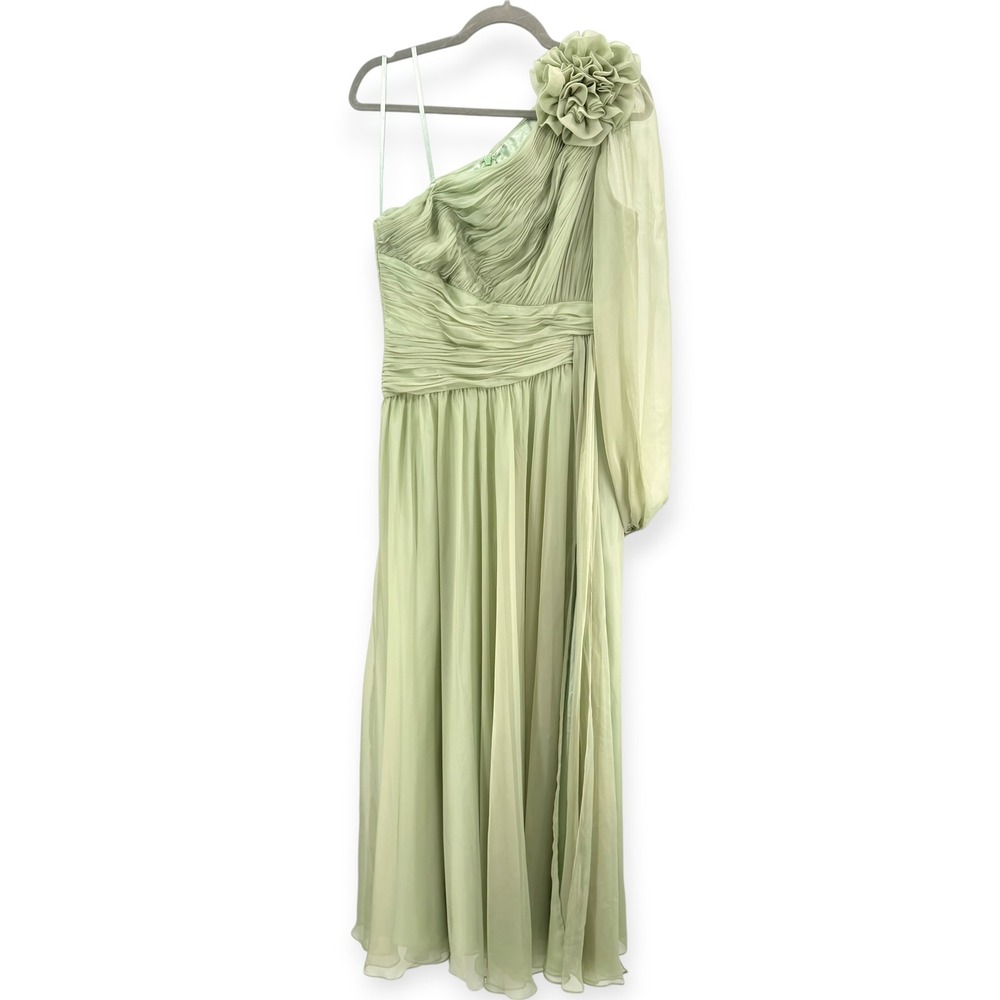 Mac Duggal Green One Shoulder 3D Flower Gown With Slit - Size 8 - Picture 3 of 11